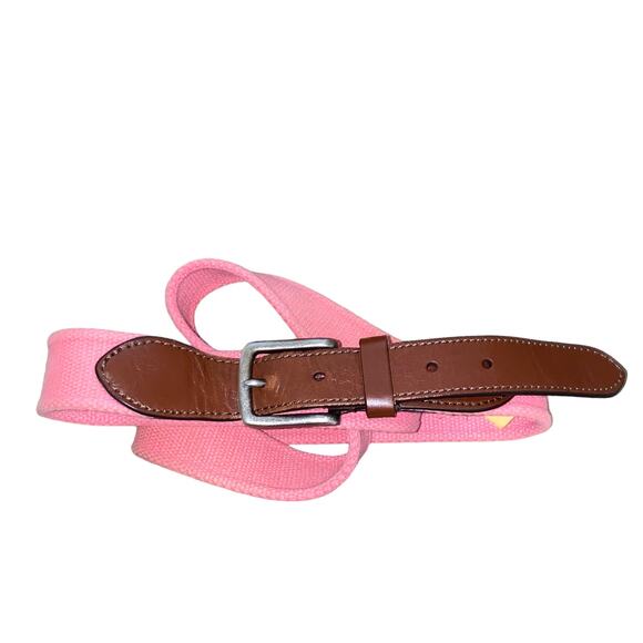 Tommy Bahama Leather Canvas Preppy Barbie Ken Pink and Brown Belt XL 42-44 - Picture 2 of 5
